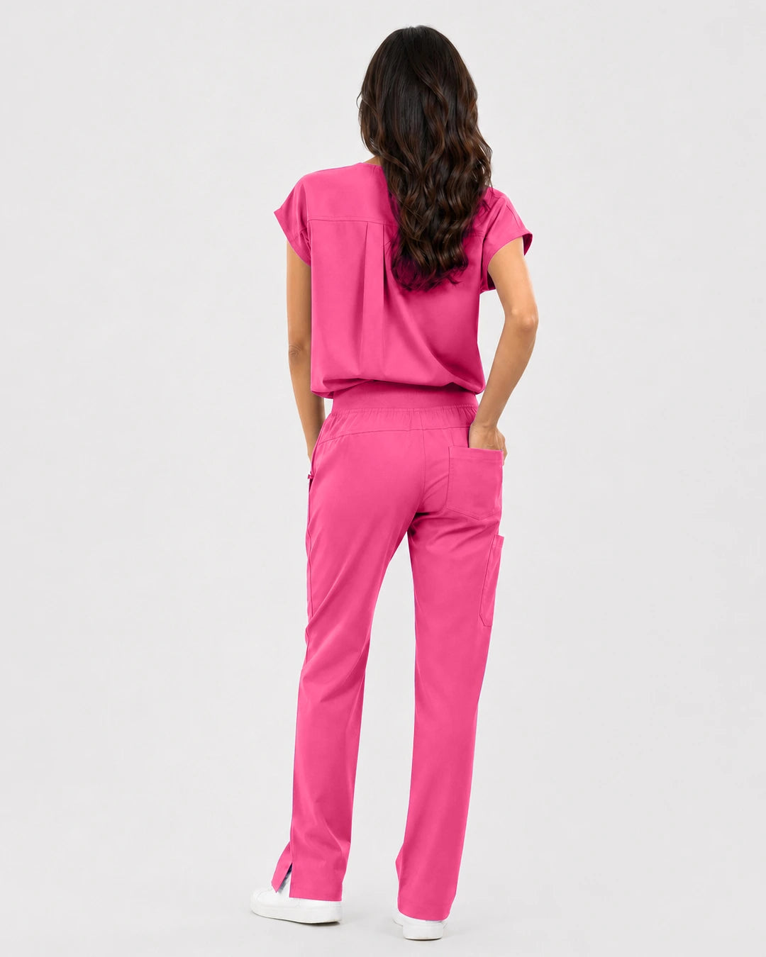 Azalea Pink Eipnare Women's Mandarin Sleeveless Straight-Leg Scrub Set - Stretch Medical Scrubs for Women