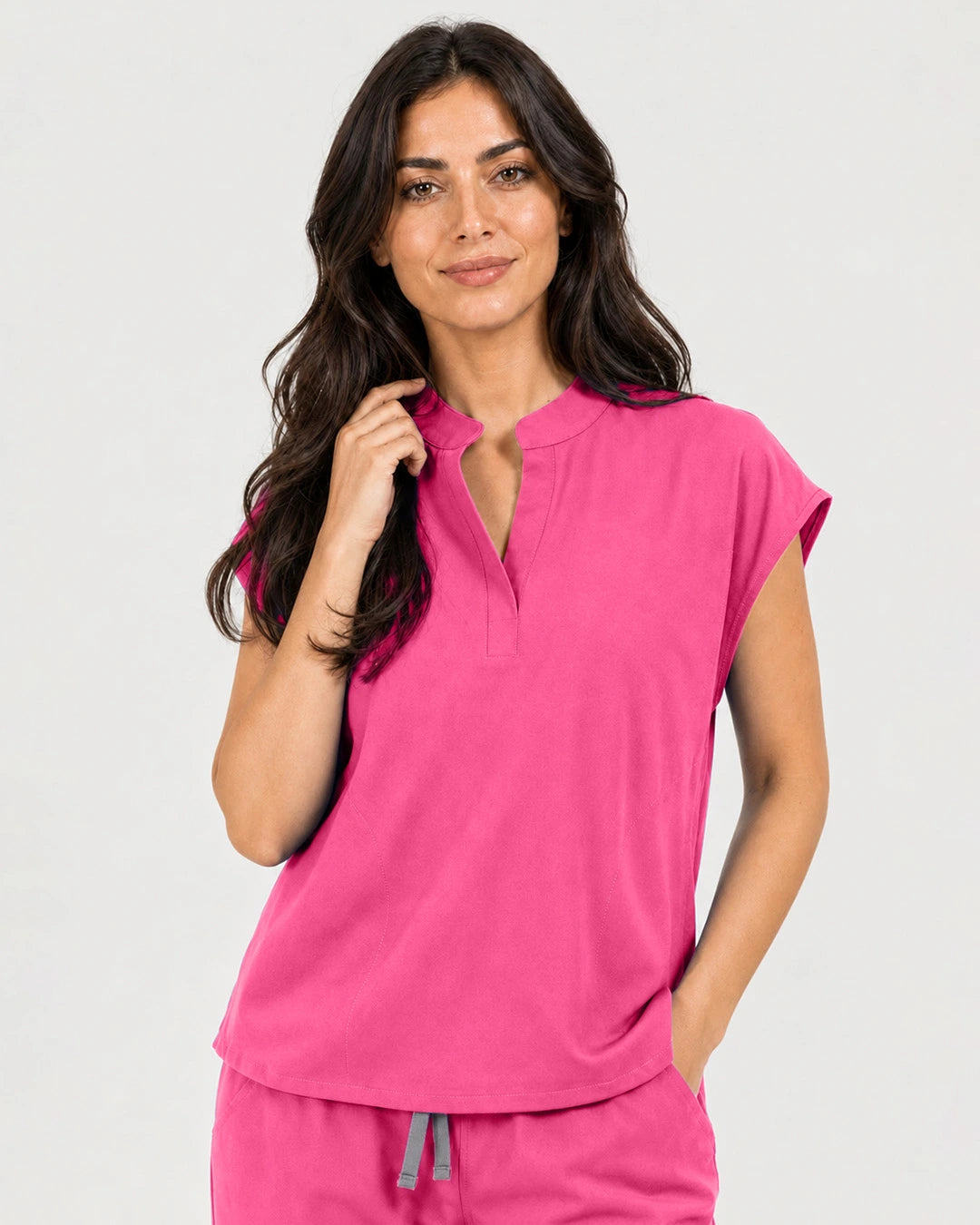 Azalea Pink Eipnare Women's Mandarin Sleeveless Straight-Leg Scrub Set - Stretch Medical Scrubs for Women