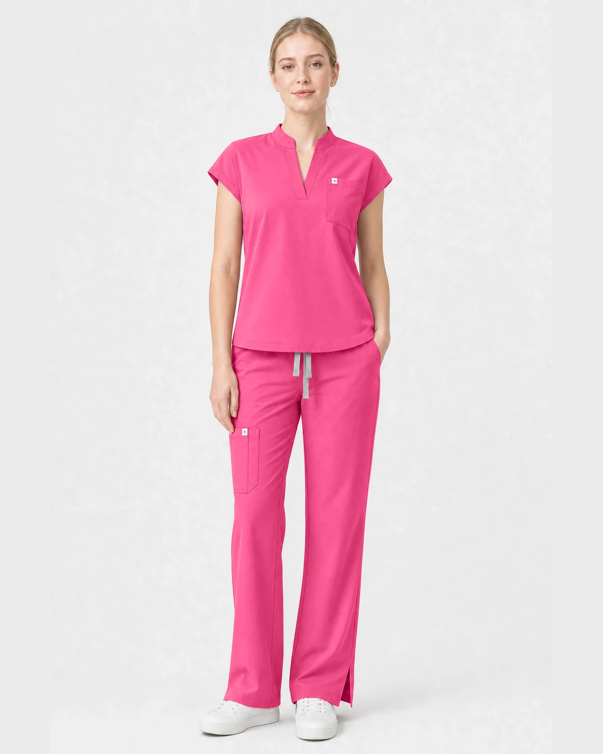 Azalea Pink Eipnare Women's Henley Sleeveless Straight-Leg Scrub Set - Stretch Medical Scrubs for Women
