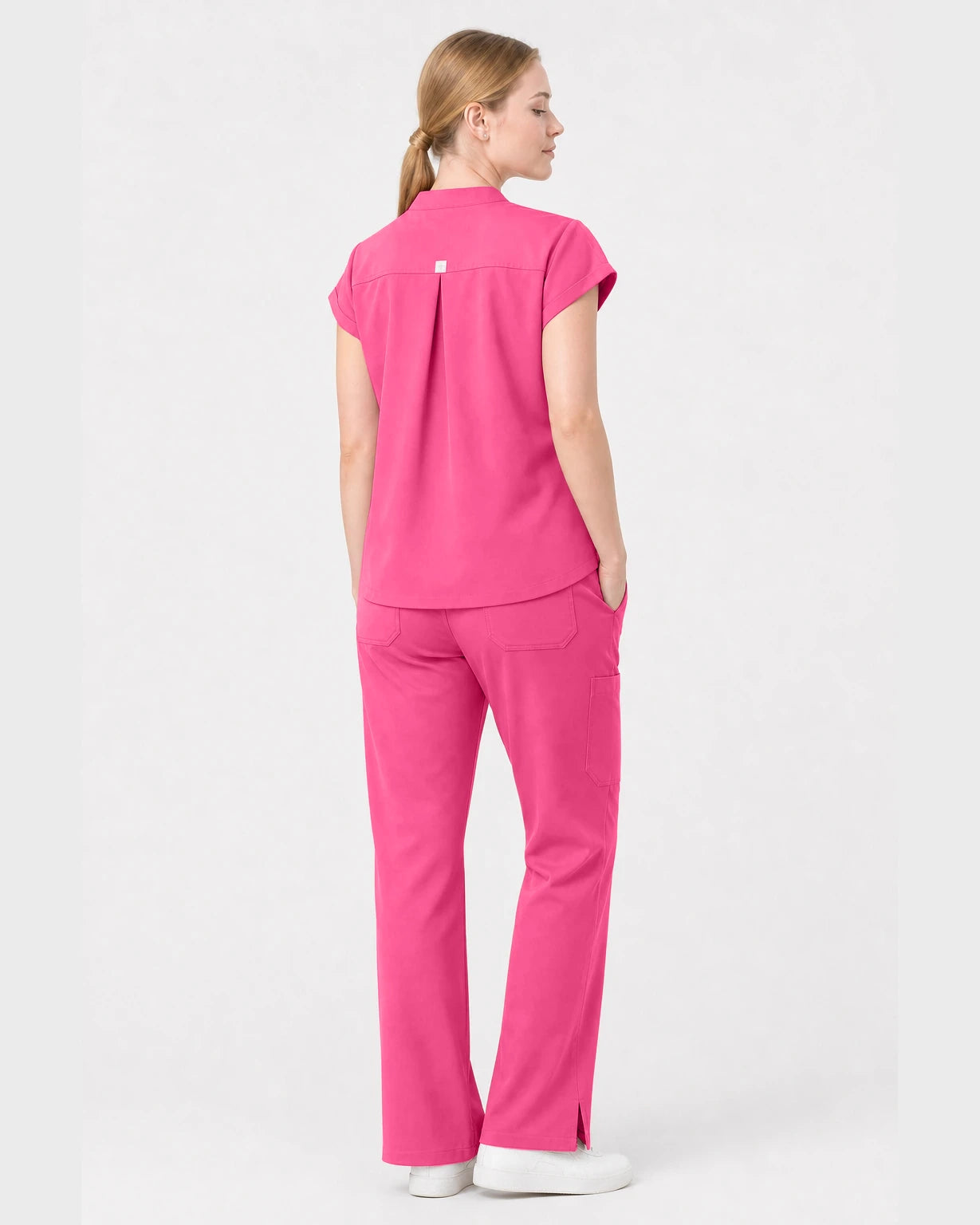 Azalea Pink Eipnare Women's Henley Sleeveless Straight-Leg Scrub Set - Stretch Medical Scrubs for Women