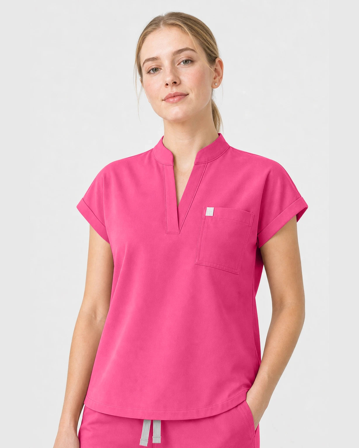 Azalea Pink Eipnare Women's Henley Sleeveless Straight-Leg Scrub Set - Stretch Medical Scrubs for Women