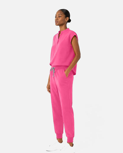 Azalea Pink – Eipnare Women's Sleeveless Mandarin Collar Jogger Uniform Set – product image 02