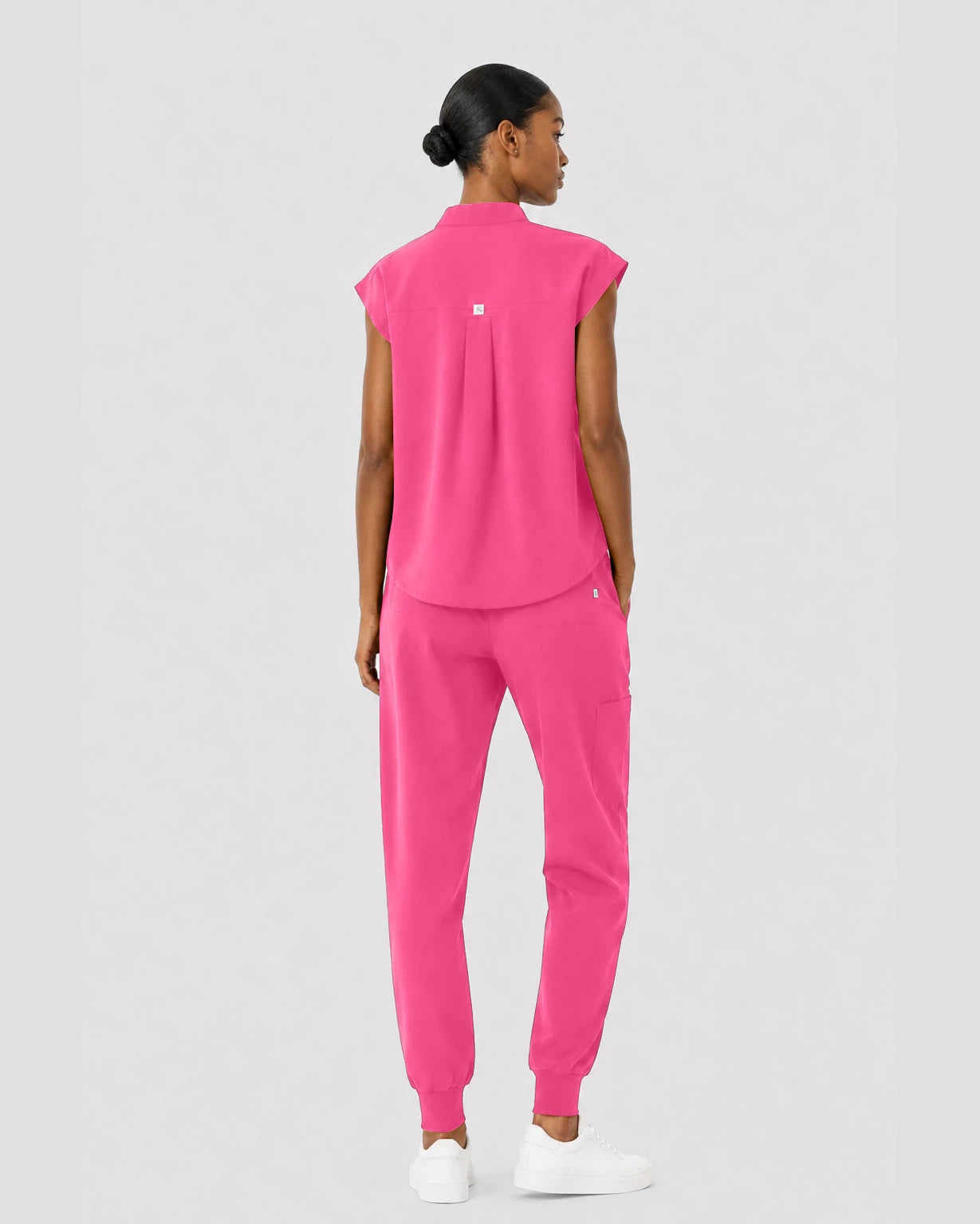 Azalea Pink Eipnare Women's Sleeveless Mandarin Collar Jogger Scrub Set - Stretch Medical Scrubs for Women
