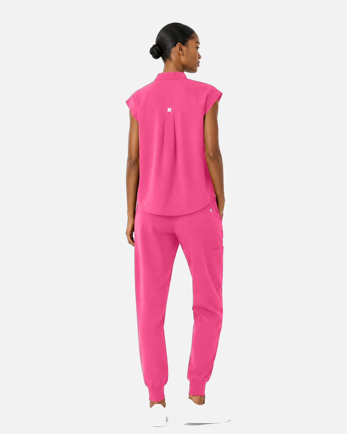 Azalea Pink – Eipnare Women's Sleeveless Mandarin Collar Jogger Uniform Set – product image 03