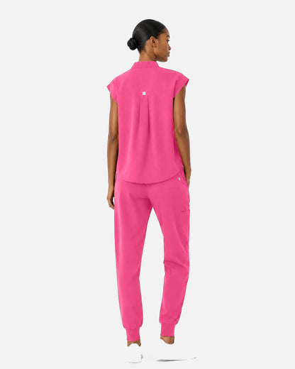 Azalea Pink – Eipnare Women's Sleeveless Mandarin Collar Jogger Uniform Set – product image 03