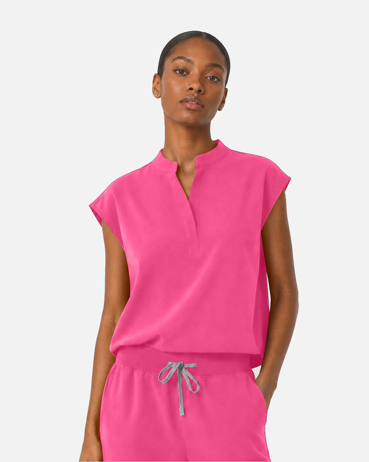 Azalea Pink – Eipnare Women's Sleeveless Mandarin Collar Jogger Uniform Set – product image 04