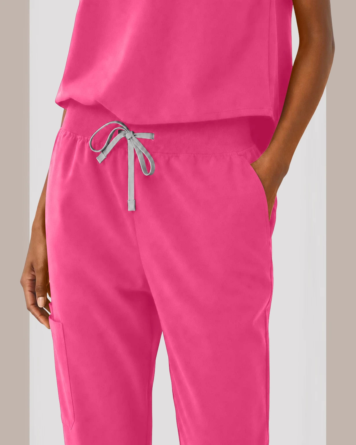 Azalea Pink Eipnare Women's Sleeveless Mandarin Collar Jogger Scrub Set - Stretch Medical Scrubs for Women