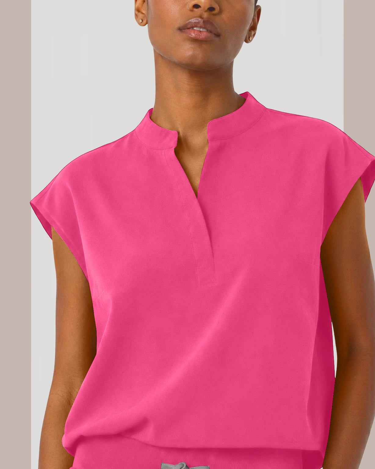 Azalea Pink Eipnare Women's Sleeveless Mandarin Collar Jogger Scrub Set - Stretch Medical Scrubs for Women