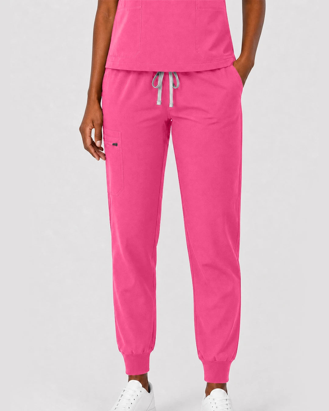 Azalea Pink Eipnare Women's Split V-Neck Cargo Jogger Scrub Set - Stretch Medical Scrubs for Women