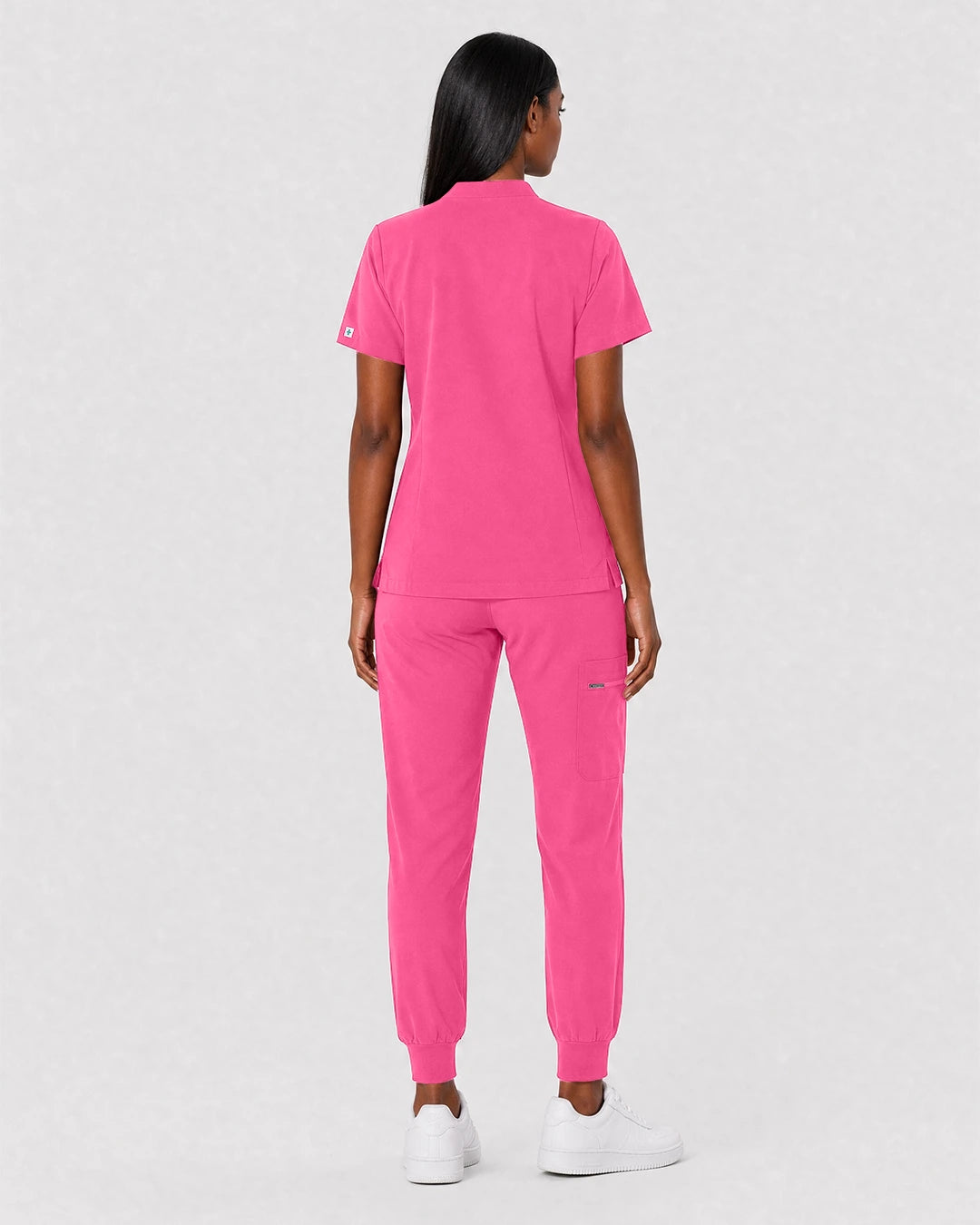 Azalea Pink Eipnare Women's Split V-Neck Cargo Jogger Scrub Set - Stretch Medical Scrubs for Women