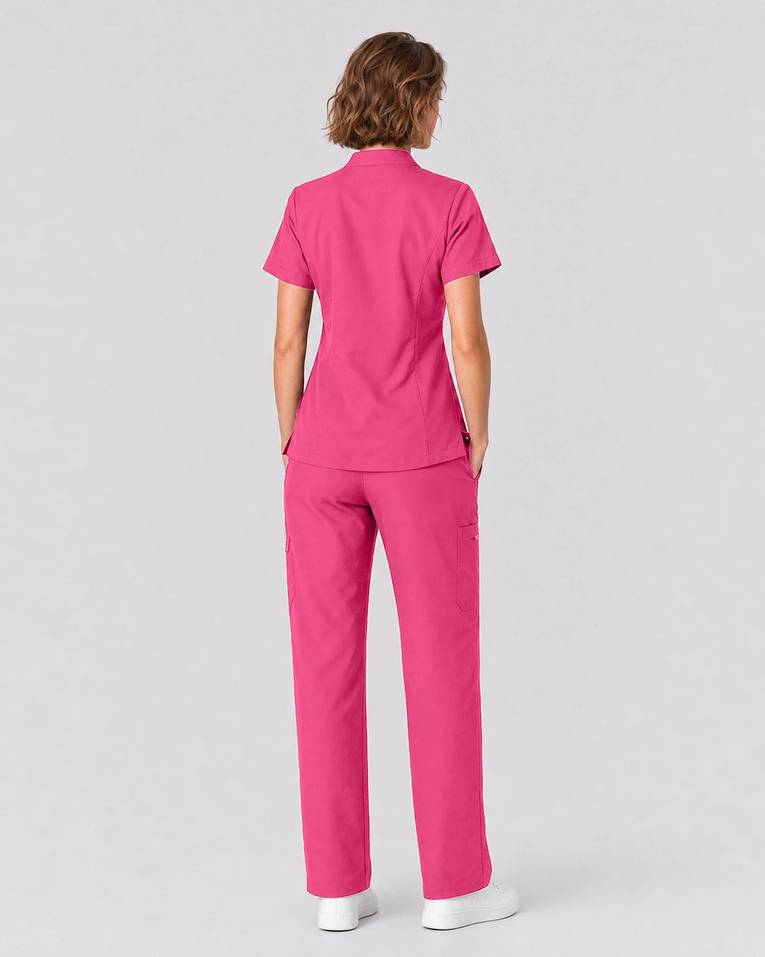 Azalea Pink Eipnare Women's Split V-Neck Tapered Scrub Set - Stretch Medical Scrubs for Women