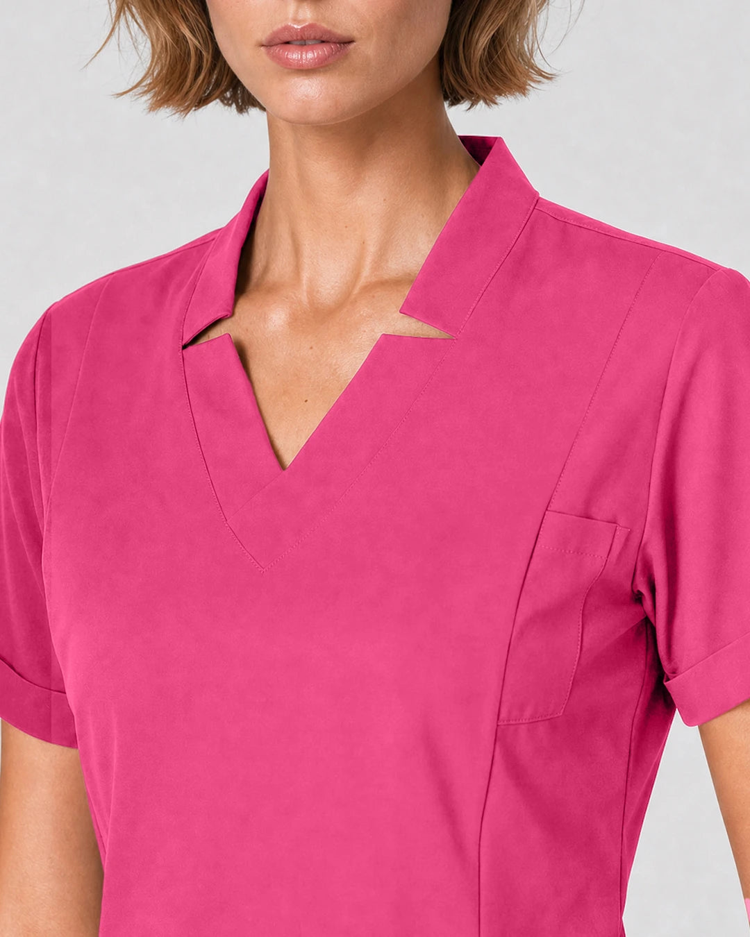 Azalea Pink Eipnare Women's Split V-Neck Tapered Scrub Set - Stretch Medical Scrubs for Women