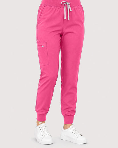 Azalea Pink Eipnare Women's Knit V-Neck Jogger Scrub Set - Stretch Medical Scrubs for Women