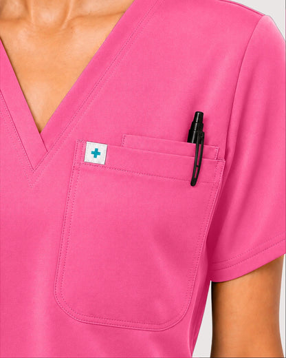 Azalea Pink Eipnare Women's Knit V-Neck Jogger Scrub Set - Stretch Medical Scrubs for Women