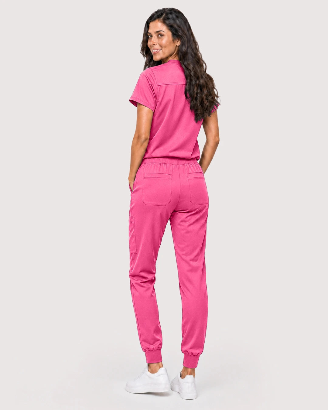 Azalea Pink Eipnare Women's Knit V-Neck Jogger Scrub Set - Stretch Medical Scrubs for Women
