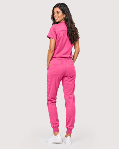 Azalea Pink Eipnare Women's Knit V-Neck Jogger Scrub Set - Stretch Medical Scrubs for Women