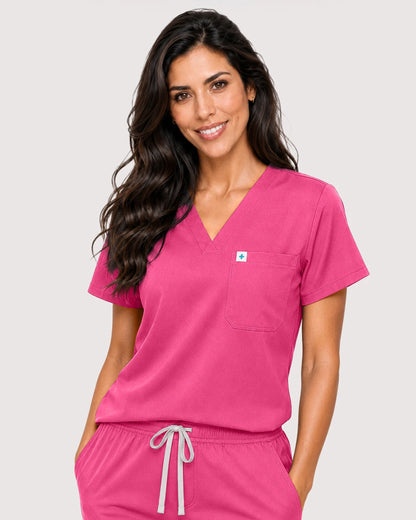Azalea Pink Eipnare Women's Knit V-Neck Jogger Scrub Set - Stretch Medical Scrubs for Women