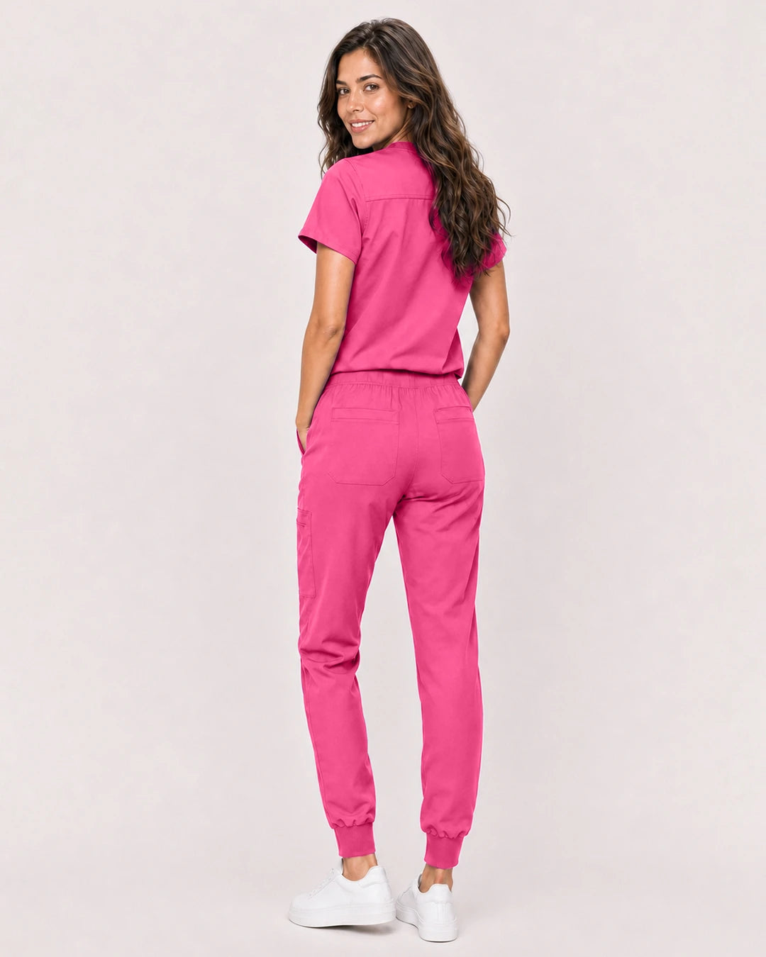 Azalea Pink Eipnare Women's Classic V-Neck Jogger Scrub Set - Stretch Medical Scrubs for Women