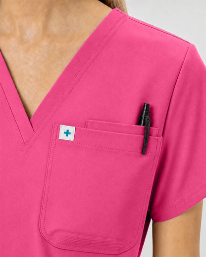 Azalea Pink Eipnare Women's Classic V-Neck Jogger Scrub Set - Stretch Medical Scrubs for Women