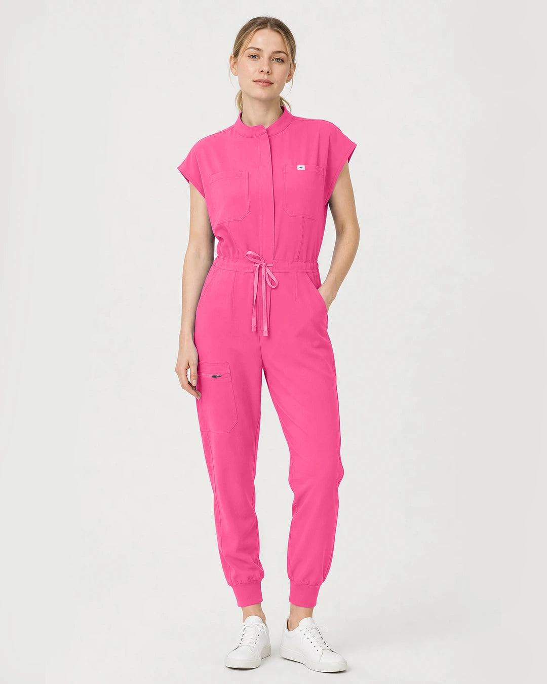 Azalea Pink Eipnare Women's Zip-Front Sleeveless Scrub Jumpsuit - Stretch Medical Scrubs for Women