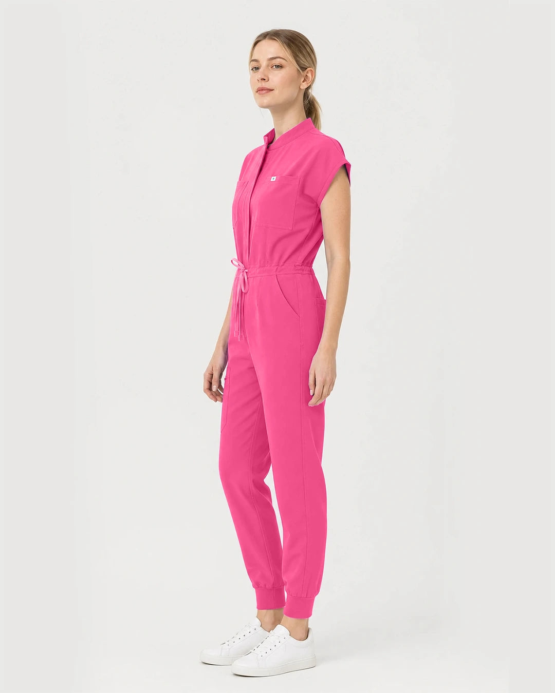 Azalea Pink Eipnare Women's Zip-Front Sleeveless Scrub Jumpsuit - Stretch Medical Scrubs for Women