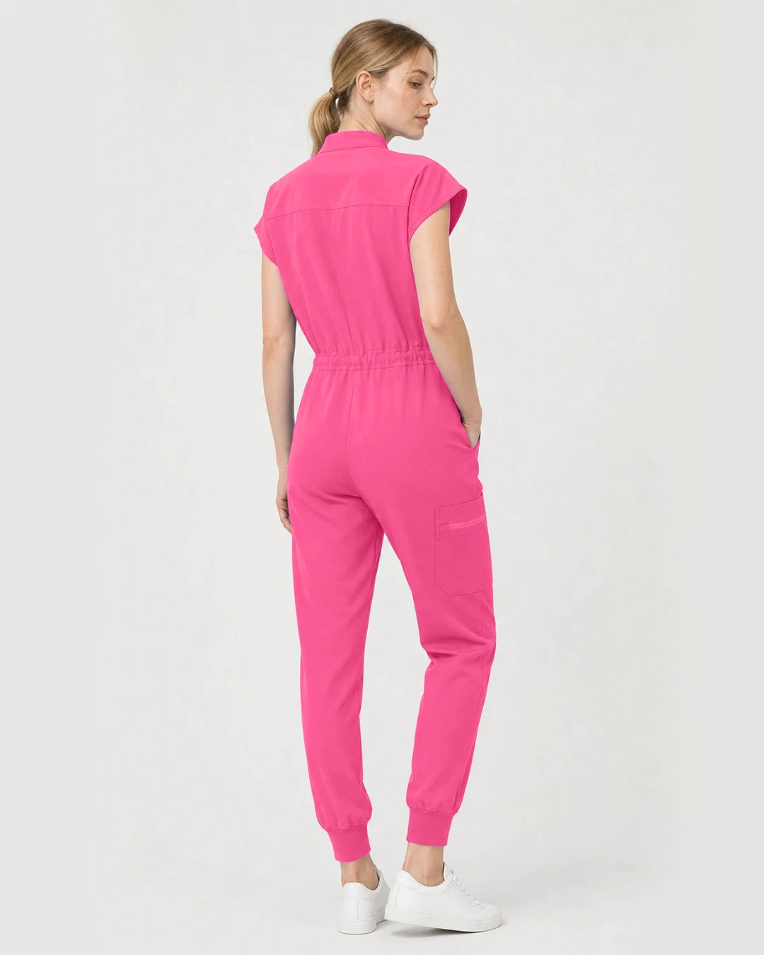 Azalea Pink Eipnare Women's Zip-Front Sleeveless Scrub Jumpsuit - Stretch Medical Scrubs for Women