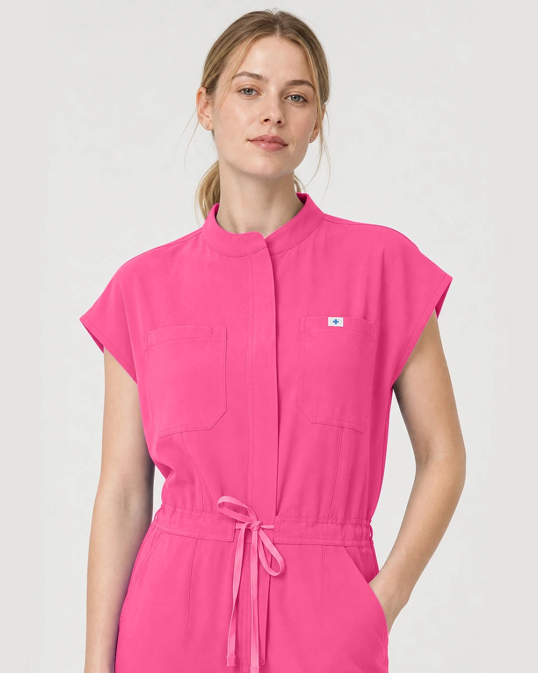 Azalea Pink Eipnare Women's Zip-Front Sleeveless Scrub Jumpsuit - Stretch Medical Scrubs for Women