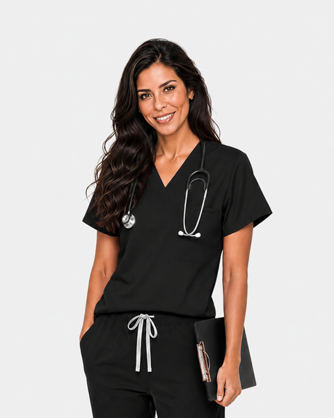 Eipnare Women's Classic V-Neck Uniform Top - Black