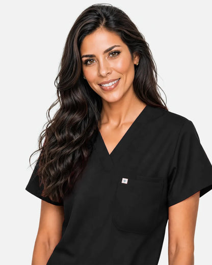 Black Eipnare Women's Classic V-Neck Scrub Top - Stretch Medical Scrubs for Women
