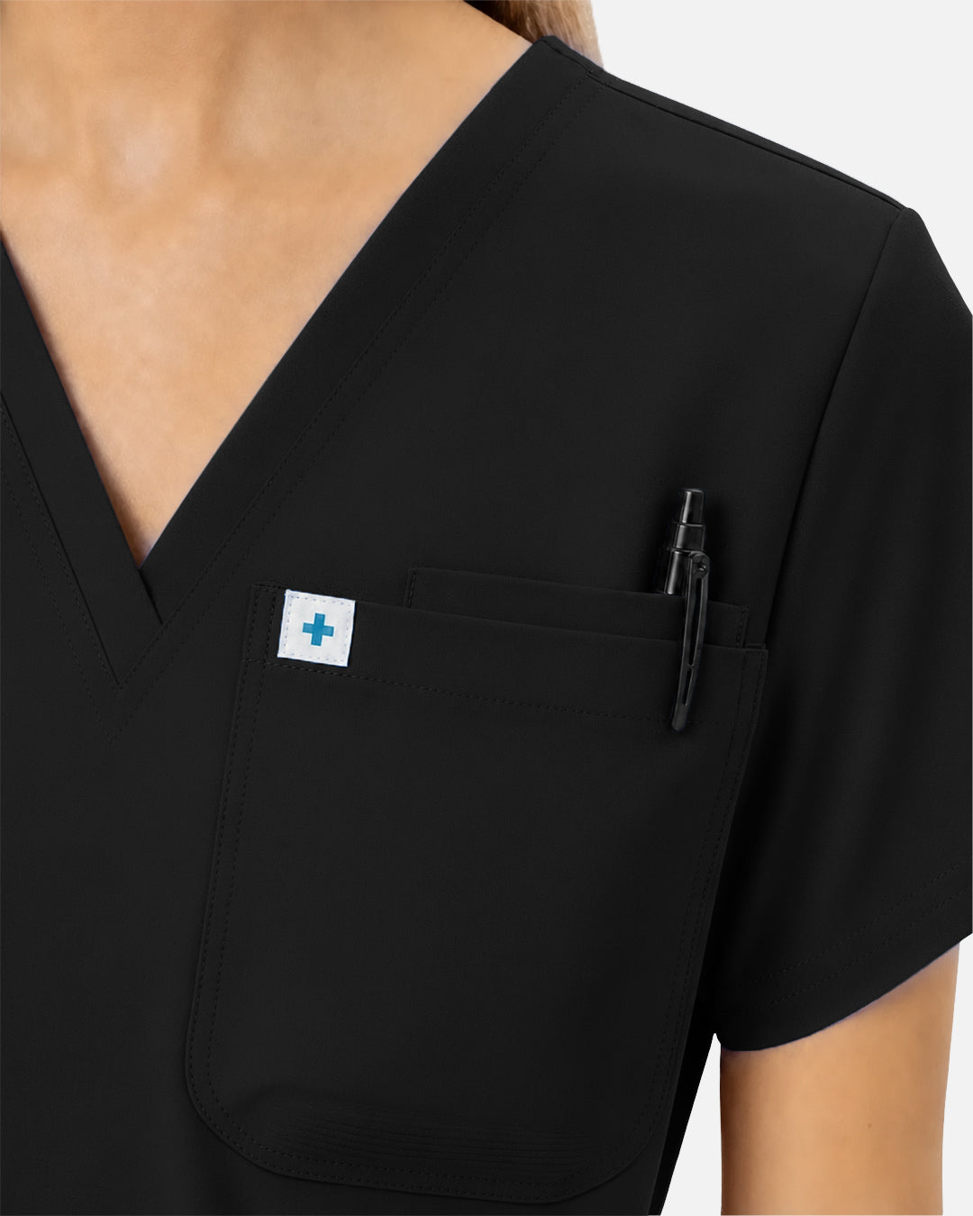 Black Eipnare Women's Classic V-Neck Scrub Top - Stretch Medical Scrubs for Women