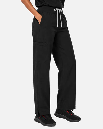 Black Eipnare Women's Woven Straight-Leg Scrub Pants - Stretch Medical Scrubs for Women