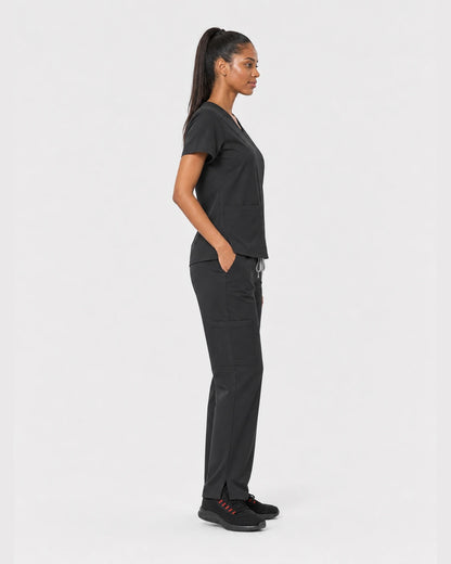 Black Eipnare Women's 15-Pocket V-Neck Jogger Scrub Set - Stretch Medical Scrubs for Women
