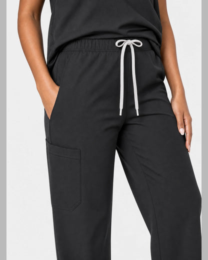 Black Eipnare Women's 15-Pocket V-Neck Jogger Scrub Set - Stretch Medical Scrubs for Women