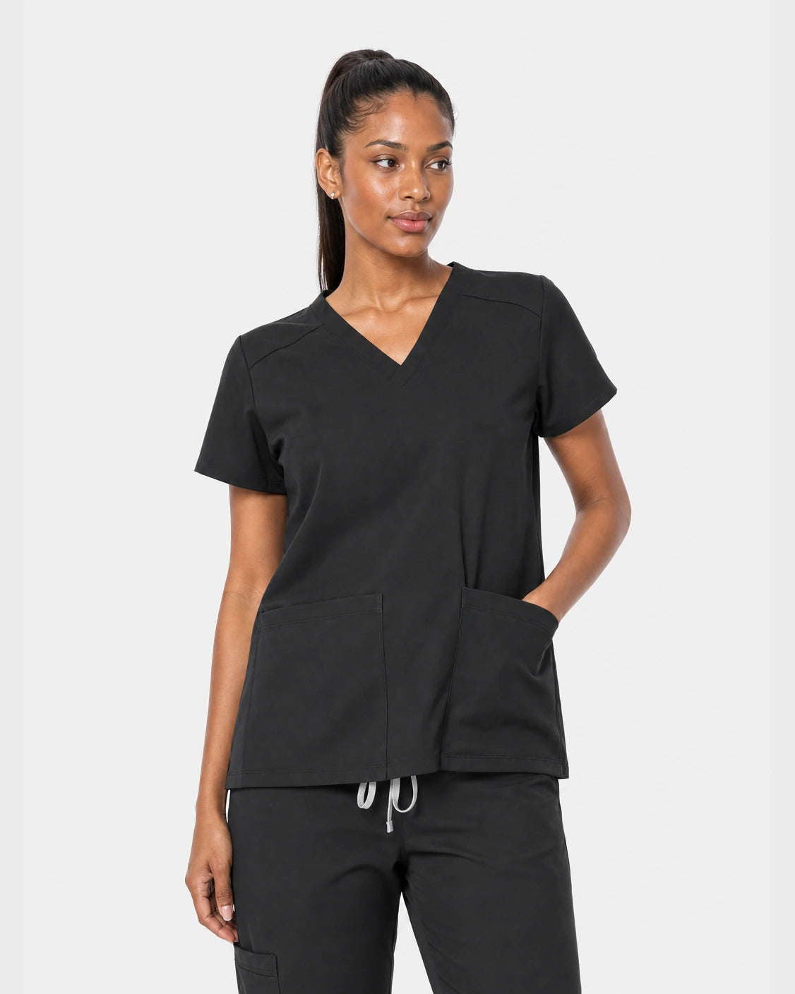 Black Eipnare Women's 15-Pocket V-Neck Jogger Scrub Set - Stretch Medical Scrubs for Women