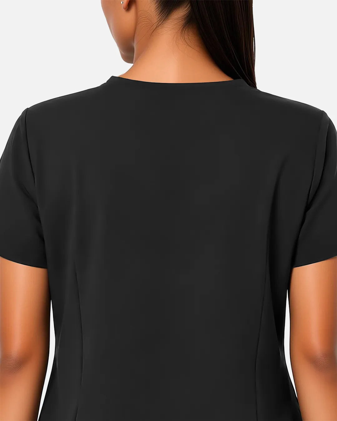 Black Eipnare Women's Woven V-Neck Scrub Top - Stretch Medical Scrubs for Women
