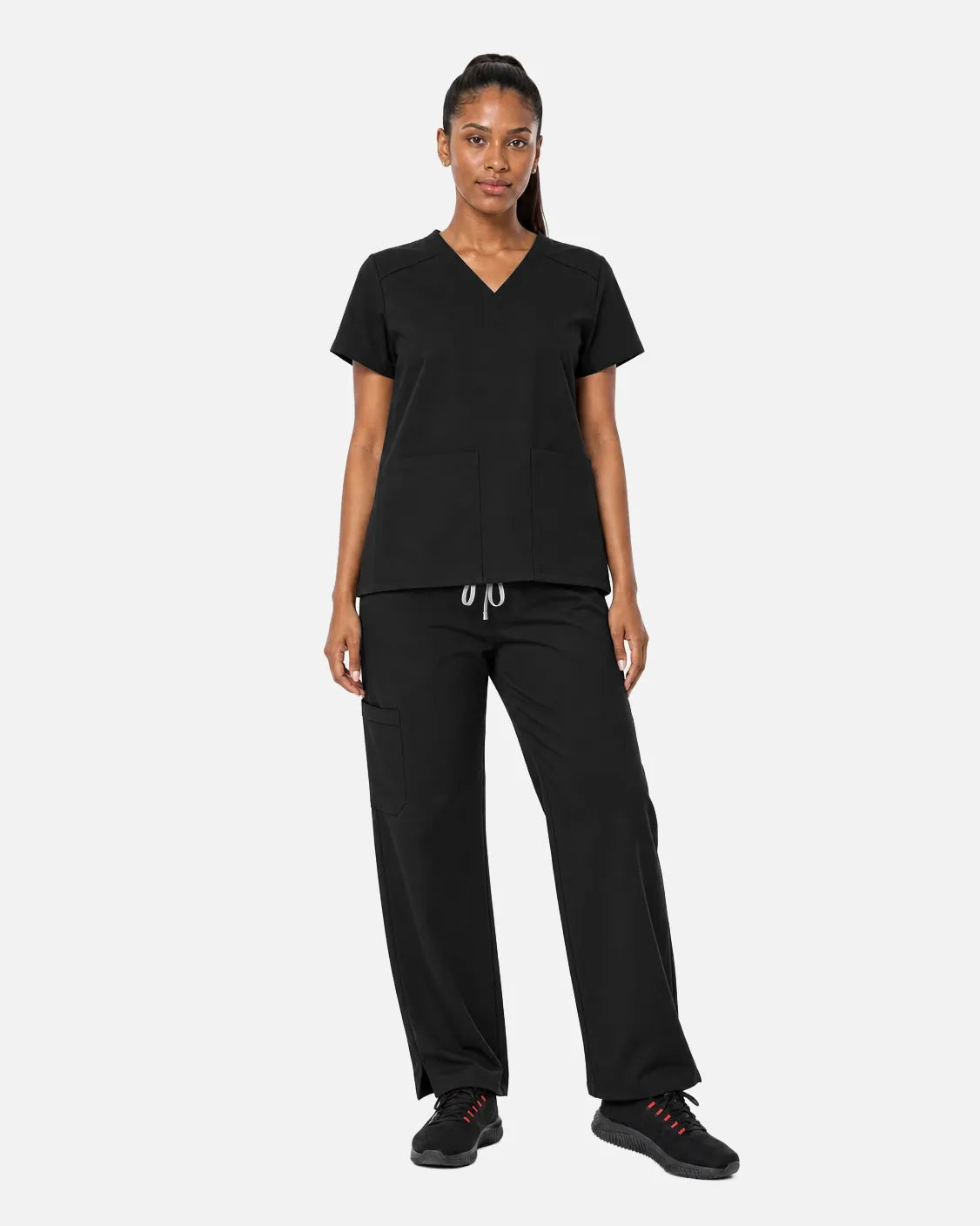 Black Eipnare Women's Woven V-Neck Scrub Top - Stretch Medical Scrubs for Women