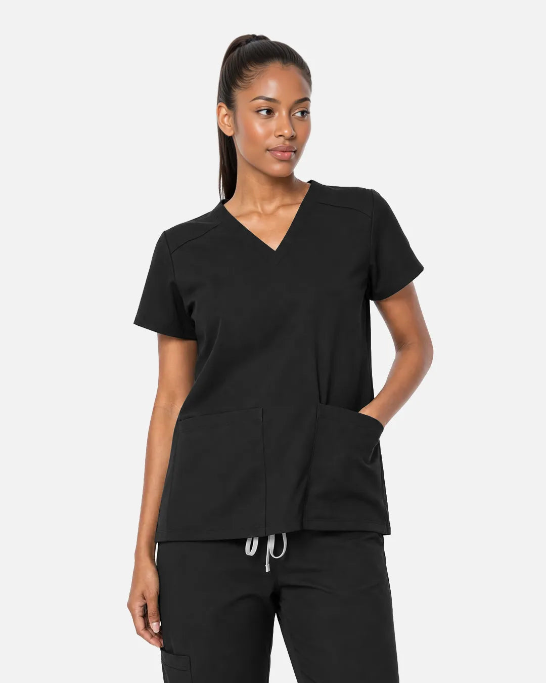 Black Eipnare Women's Woven V-Neck Scrub Top - Stretch Medical Scrubs for Women