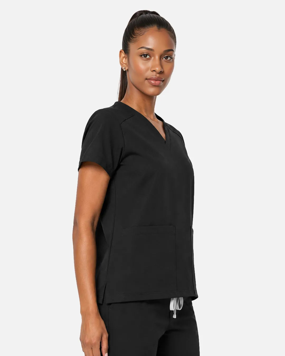 Black Eipnare Women's Woven V-Neck Scrub Top - Stretch Medical Scrubs for Women