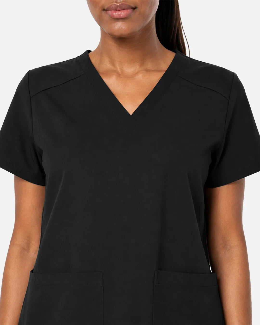 Black Eipnare Women's Woven V-Neck Scrub Top - Stretch Medical Scrubs for Women
