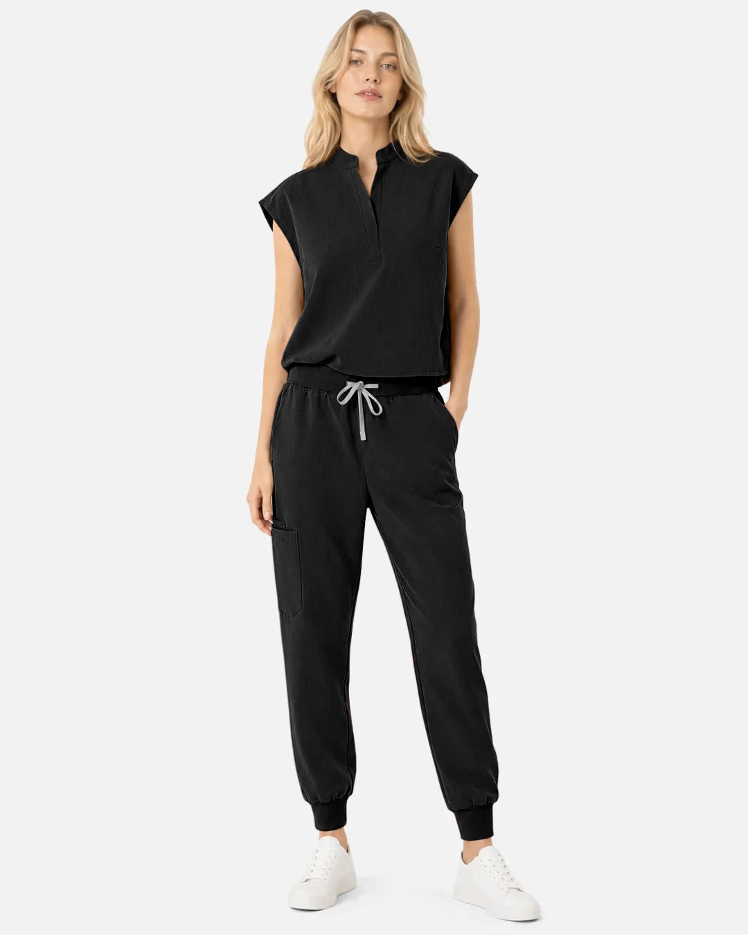 Black Eipnare Women's Tapered Jogger Scrub Pants - Stretch Medical Scrubs for Women