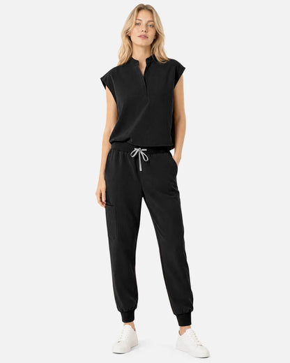 Black Eipnare Women's Tapered Jogger Scrub Pants - Stretch Medical Scrubs for Women