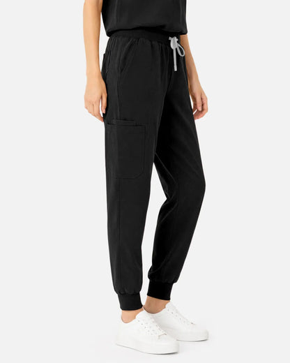 Black Eipnare Women's Tapered Jogger Scrub Pants - Stretch Medical Scrubs for Women