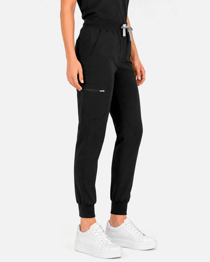 Black Eipnare Women's Multi-Pocket Jogger Scrub Pants - Stretch Medical Scrubs for Women