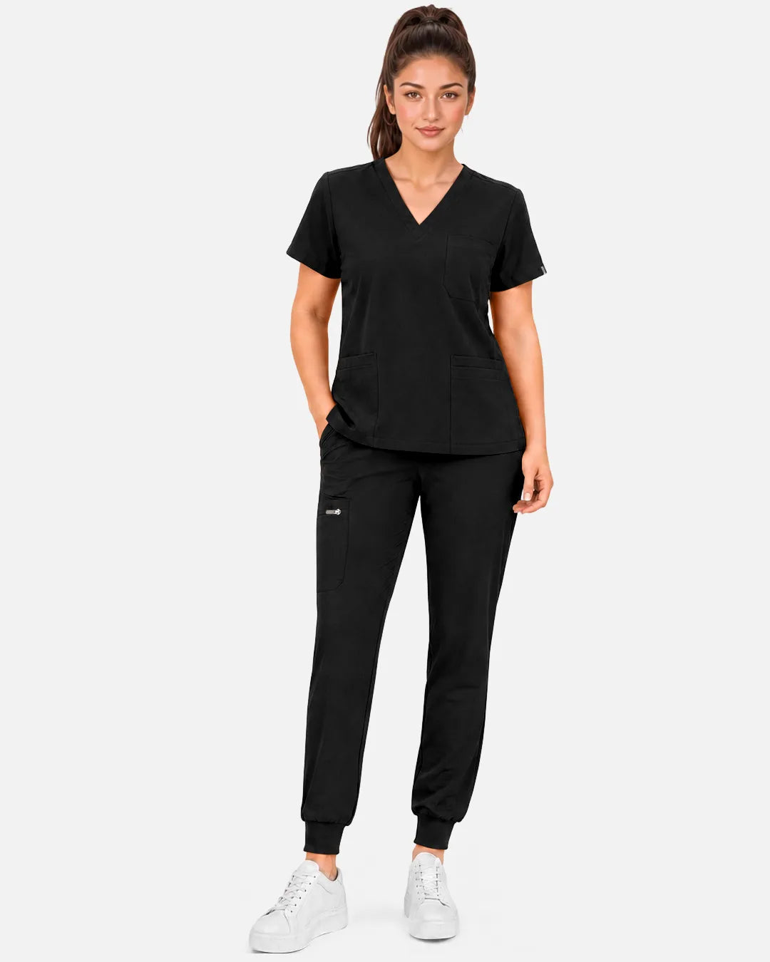 Black Eipnare Women's Multi-Pocket Jogger Scrub Pants - Stretch Medical Scrubs for Women