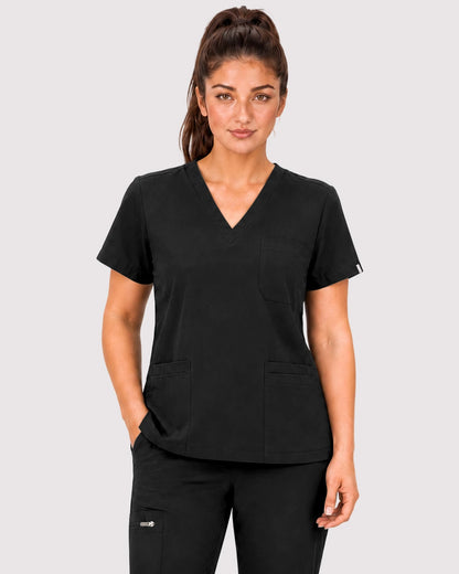 Black Eipnare Women's 3-Pocket V-Neck Jogger Scrub Set - Stretch Medical Scrubs for Women