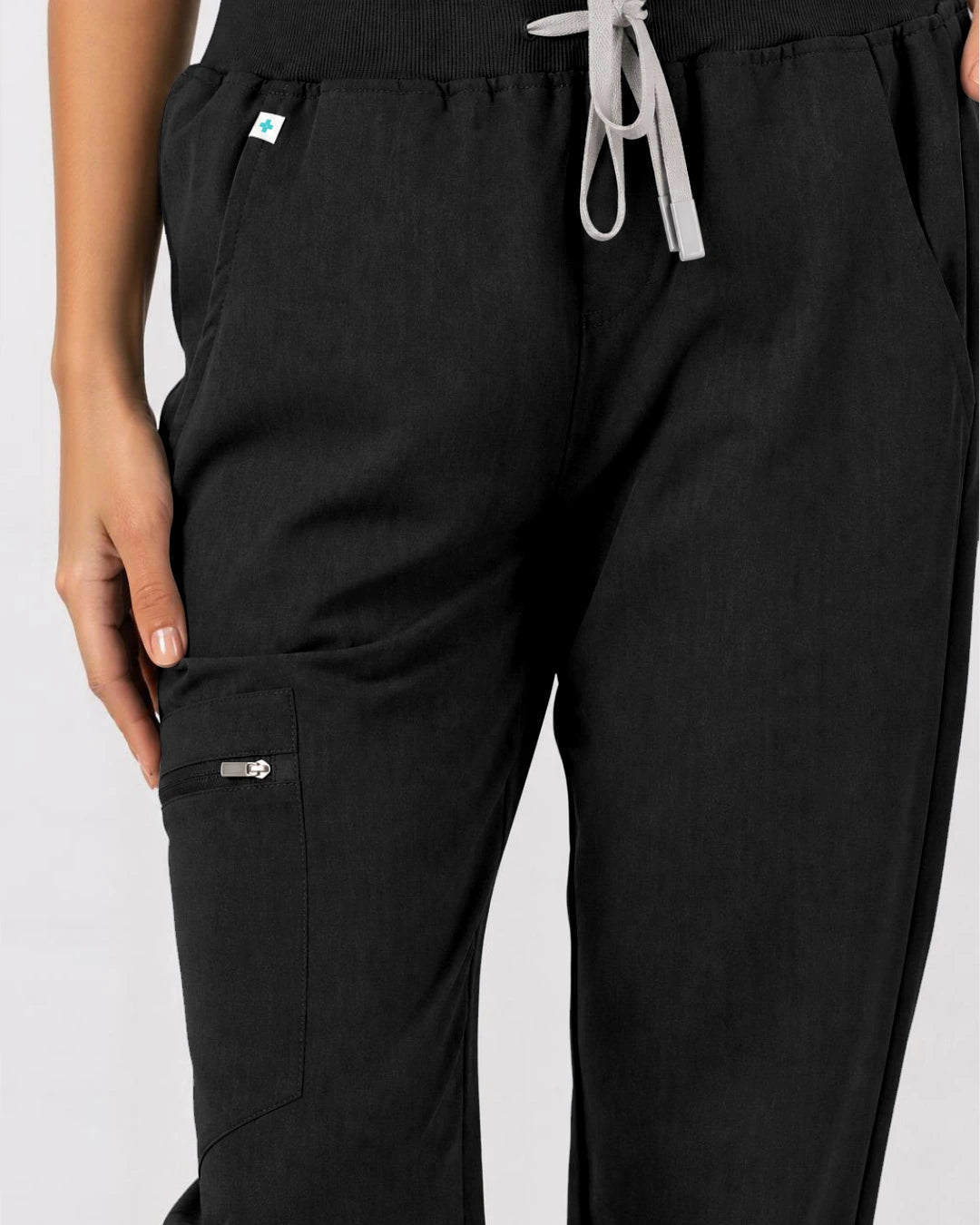 Black Eipnare Women's 3-Pocket V-Neck Jogger Scrub Set - Stretch Medical Scrubs for Women
