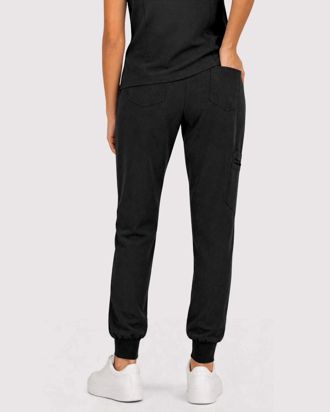 Black Eipnare Women's 3-Pocket V-Neck Jogger Scrub Set - Stretch Medical Scrubs for Women