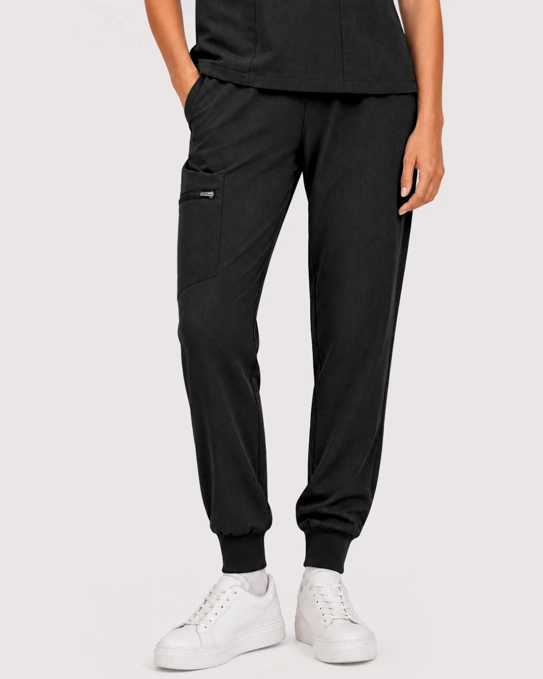 Black Eipnare Women's 3-Pocket V-Neck Jogger Scrub Set - Stretch Medical Scrubs for Women