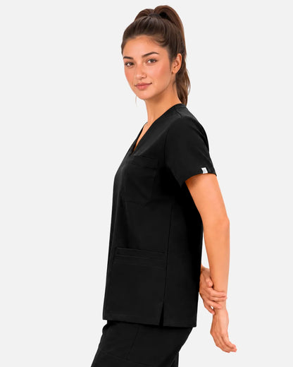 Black Eipnare Women's 3-Pocket V-Neck Scrub Top - Stretch Medical Scrubs for Women