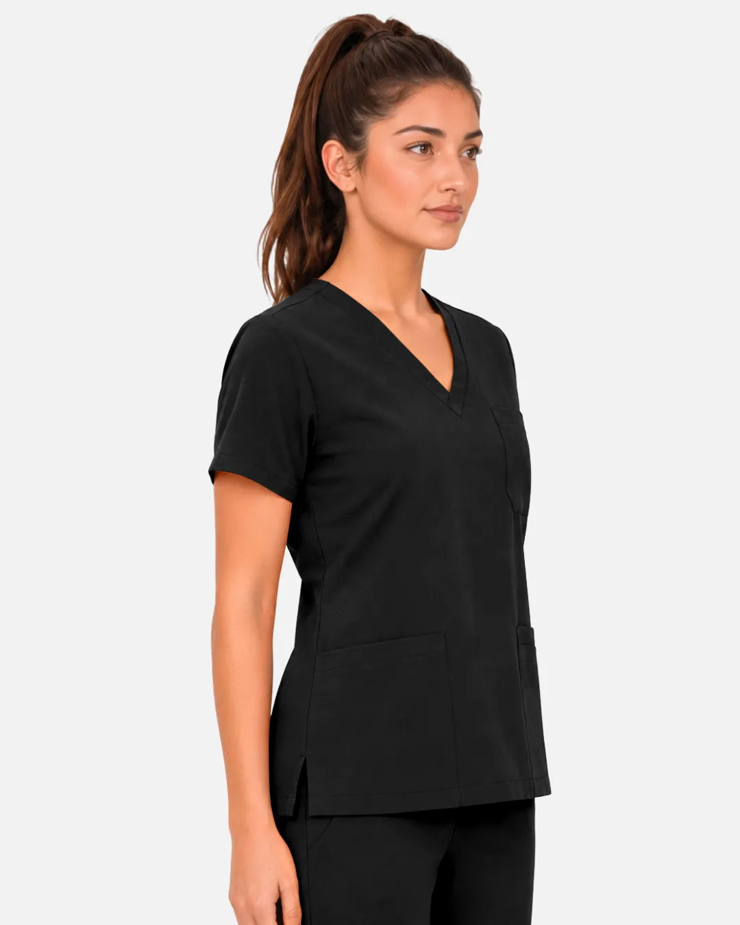 Black Eipnare Women's 3-Pocket V-Neck Scrub Top - Stretch Medical Scrubs for Women